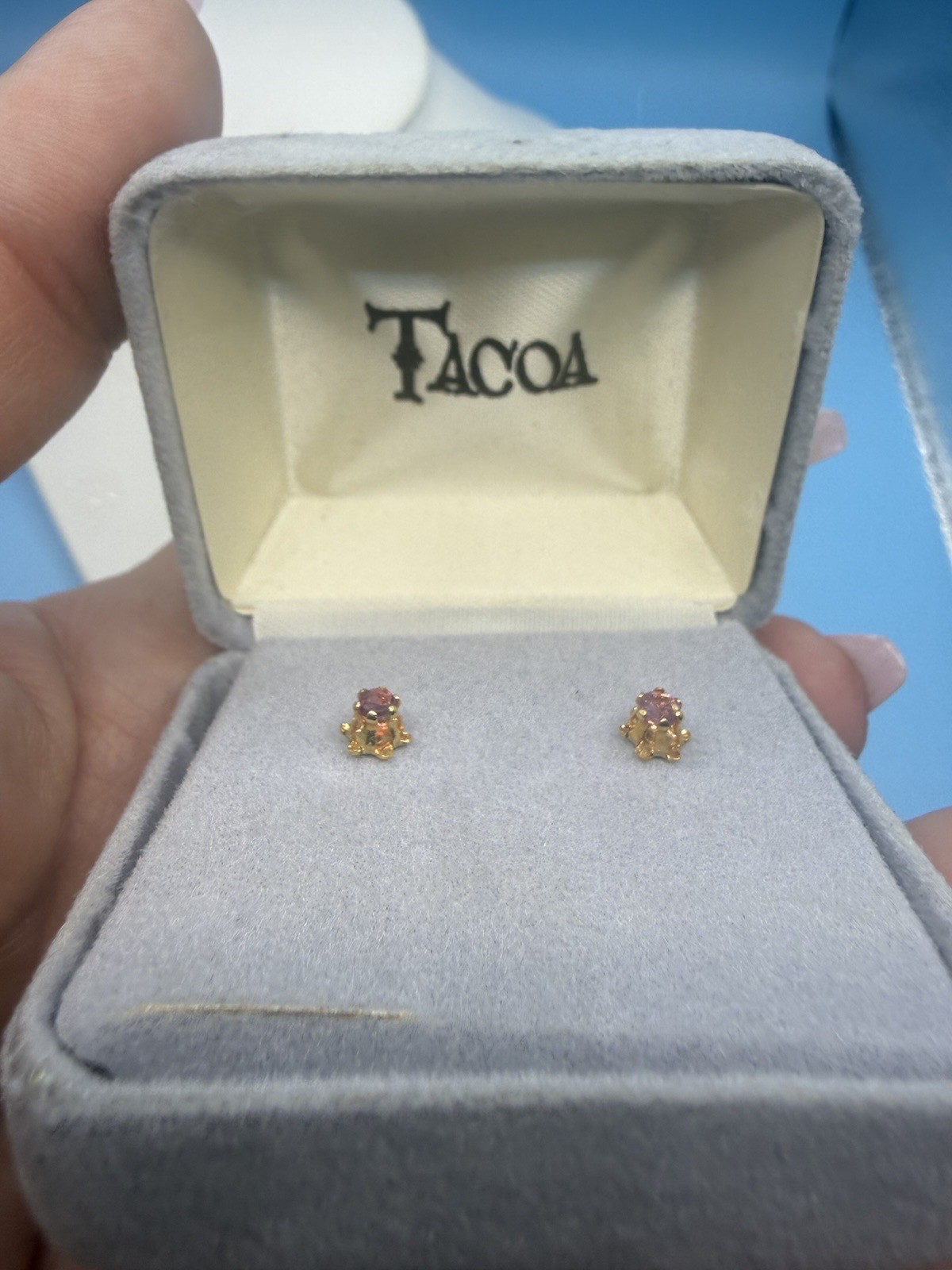 Vintage Estate Pink Sapphire Ruby Gold Tone Studs