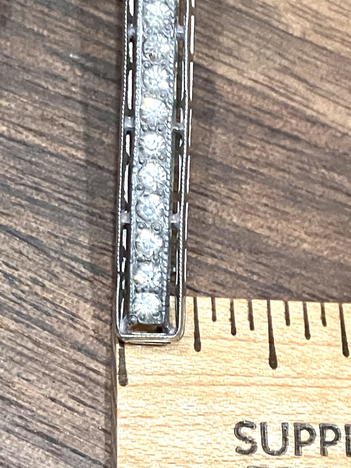 Antique Silverite Fishon Art Deco Straight Bar Brooch With Clear Rhinestones