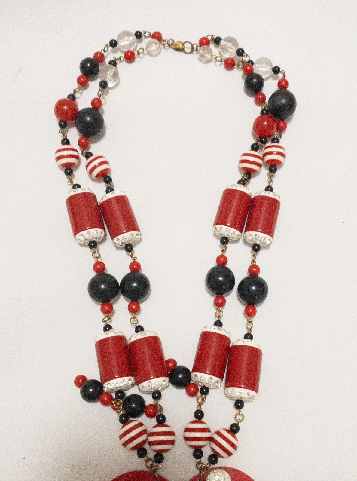 Vintage Anka Necklace Red White Black Lucite Crystal