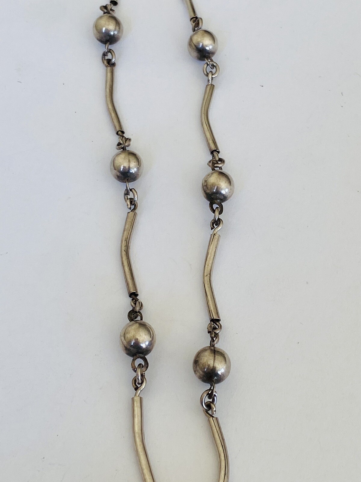 Vintage Sterling Silver Modernist Bar & Ball Bead Station Link Necklace 16-Grams