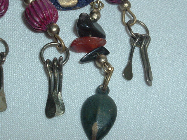 VINTAGE METAL & AGATE BEAD PIERCED DANGLE EARRINGS