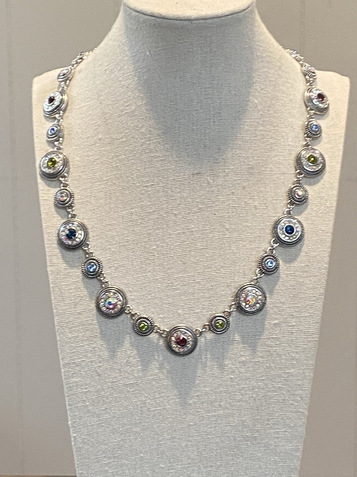 Lia Sophia Necklace Silver Tone Colorful Rhinestones AB Coating 19”