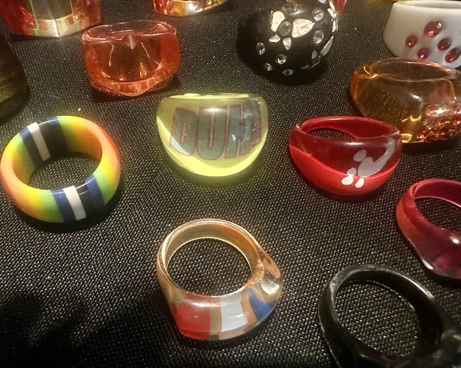 Lot Of 19 Vintage Acrylic Lucite Glass Chunky Retro Rings