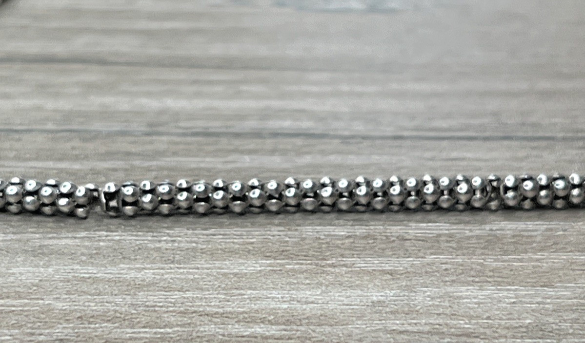 VTG Modernist Sterling 925 Popcorn Chain Necklace & Oval Openback Bezel Pendant