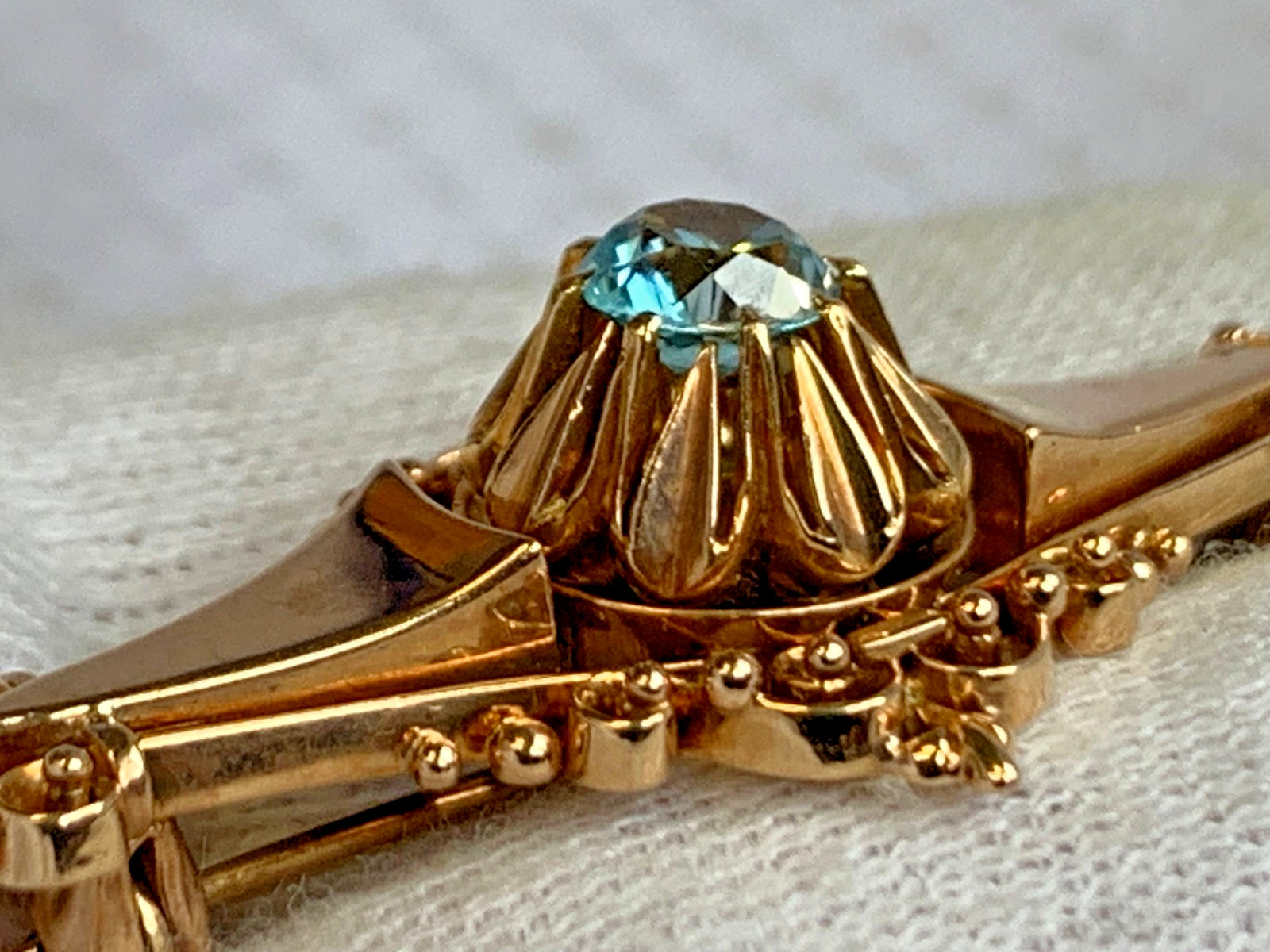 Vtg Yellow Gold Brooch 6.63g Fine Jewelry Blue Topaz Color Stone Pin *READ*