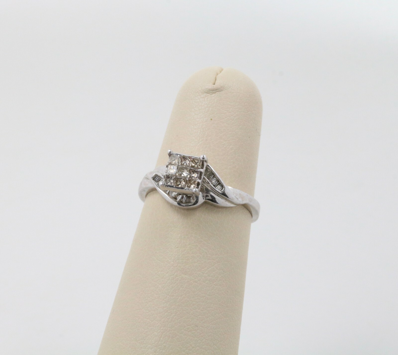Champagne Colored Diamond Square 14K White Gold Engagement Ring