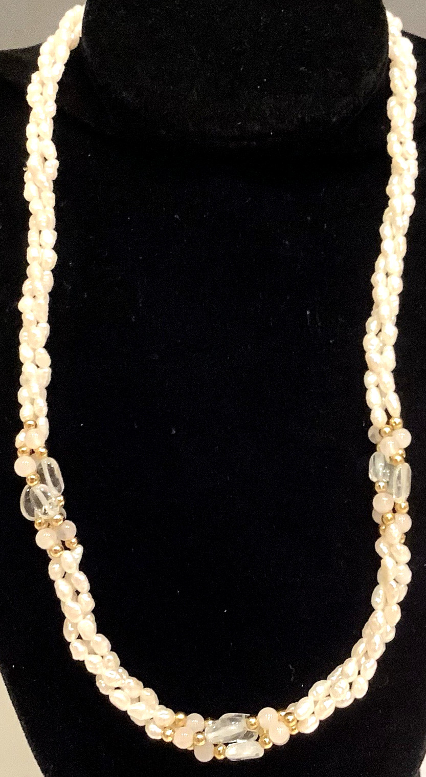 Genuine PEARLS & QUARTZ Necklace Vintage Double Strand GEMSTONES free ship