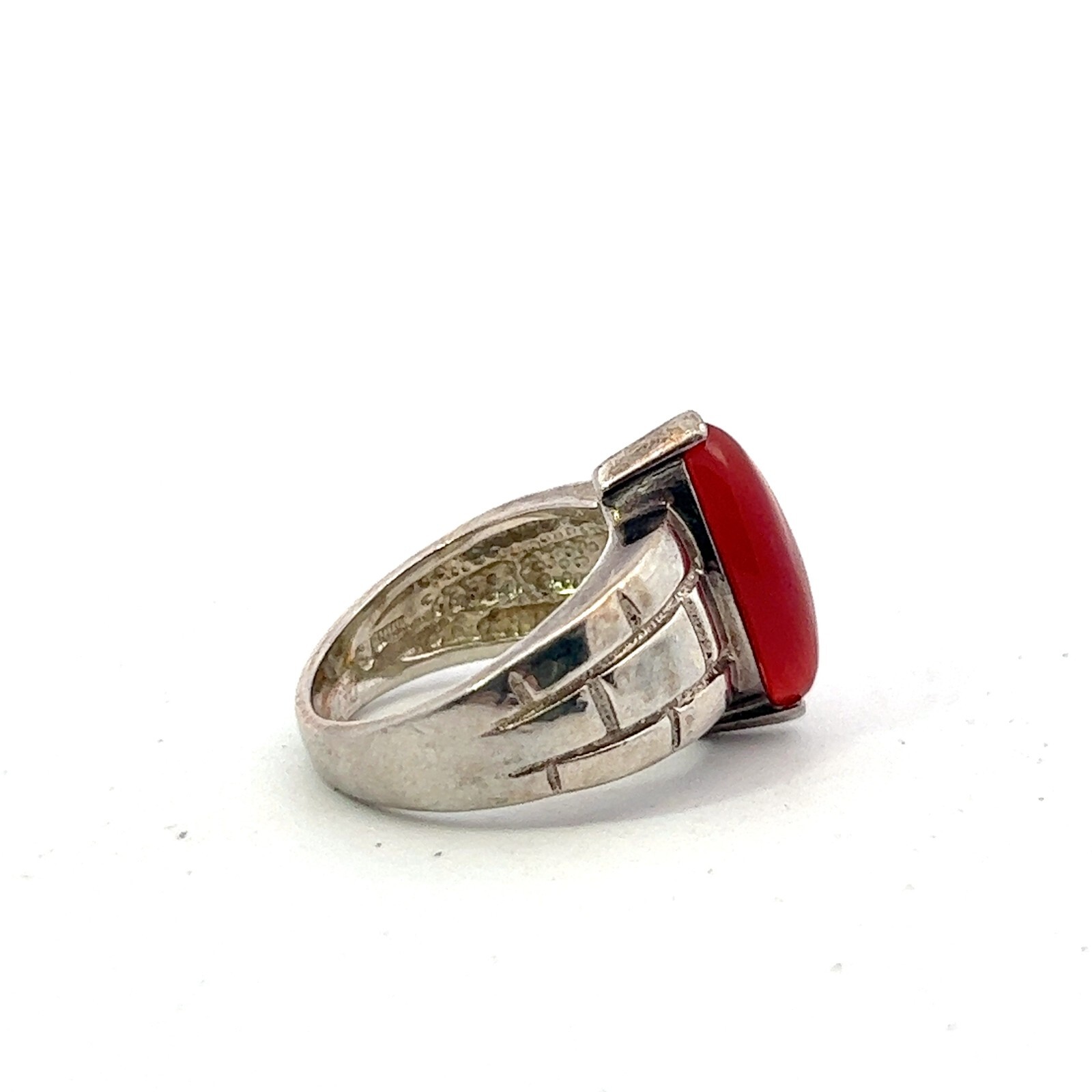 Sterling Silver 17.5 mm Marquise Shaped Natural Red Carnelian Ring