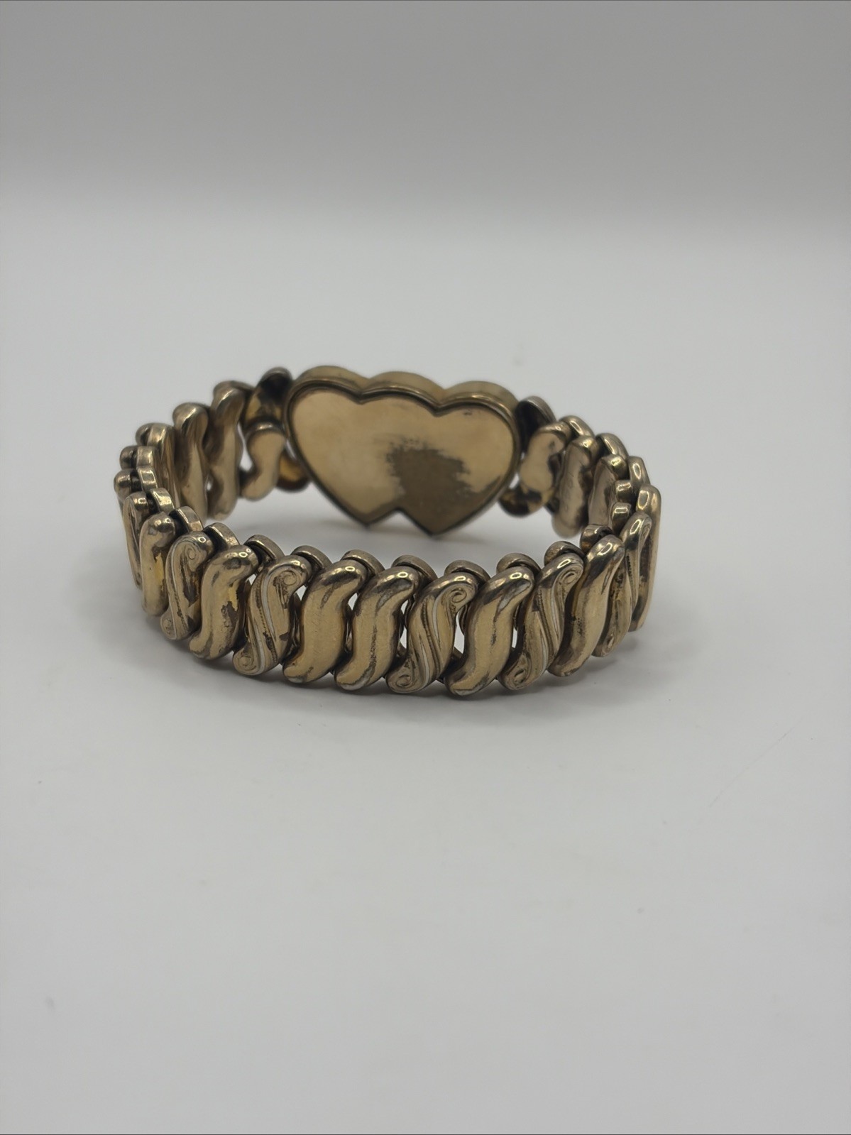 Mother Of Pearl Vintage Sweetheart Bracelet Antique Heart Stretch GF Expansion
