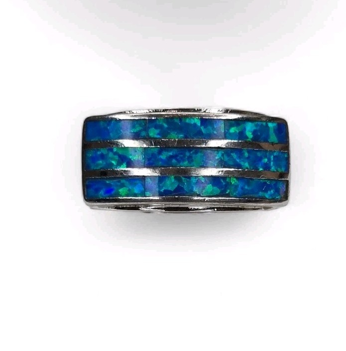 Southwestern Sterling Silver 925 Faux Blue Opal Channel Inlay Ring Size 7.5