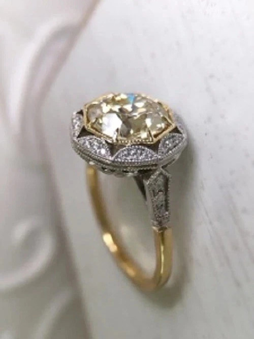 4.8Ct Vintage Art Deco Old European Cut Lab Created Diamond 14K Gold Finish Ring