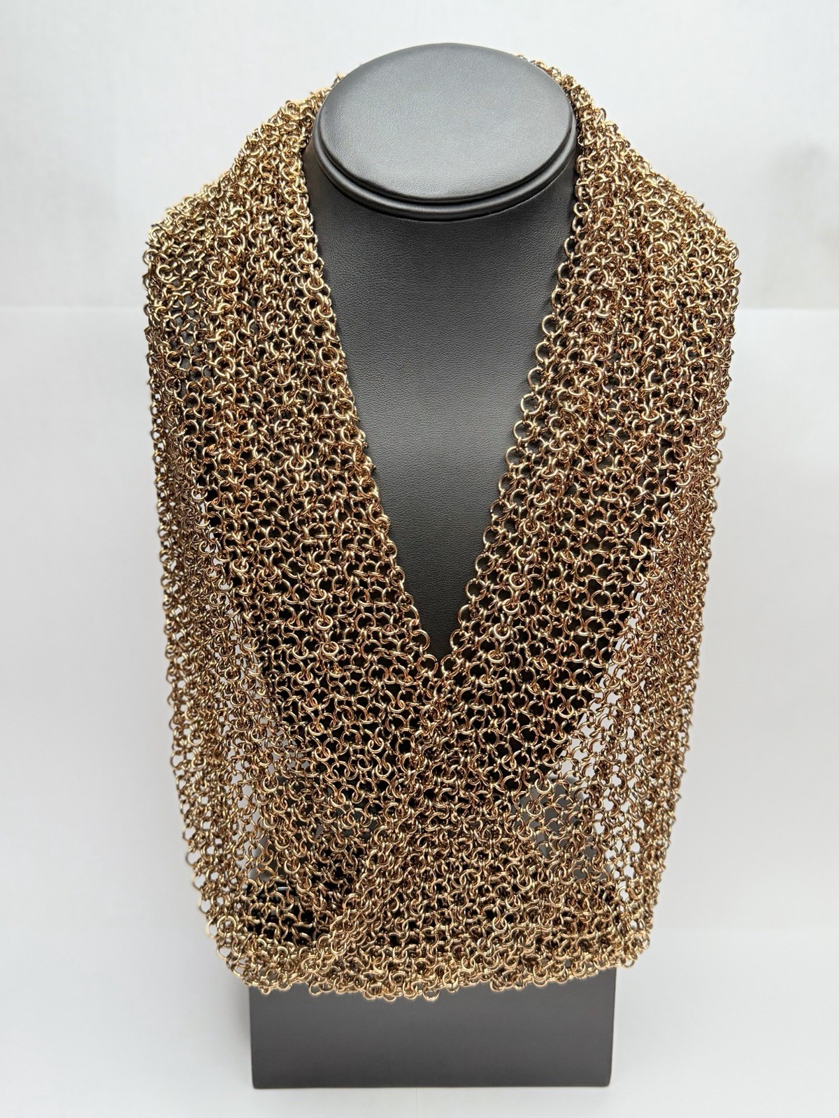 MESH CHAIN SCARF NECKLACE Heavy Metal Gold Tone Glam Chainmail Mesh Jewellery