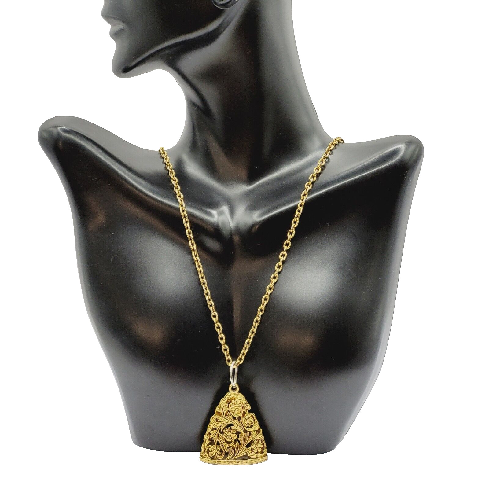 Renaissance Floral Triangle Filigree Pendant Necklace Gold Tone NO CLASP 24 Inch