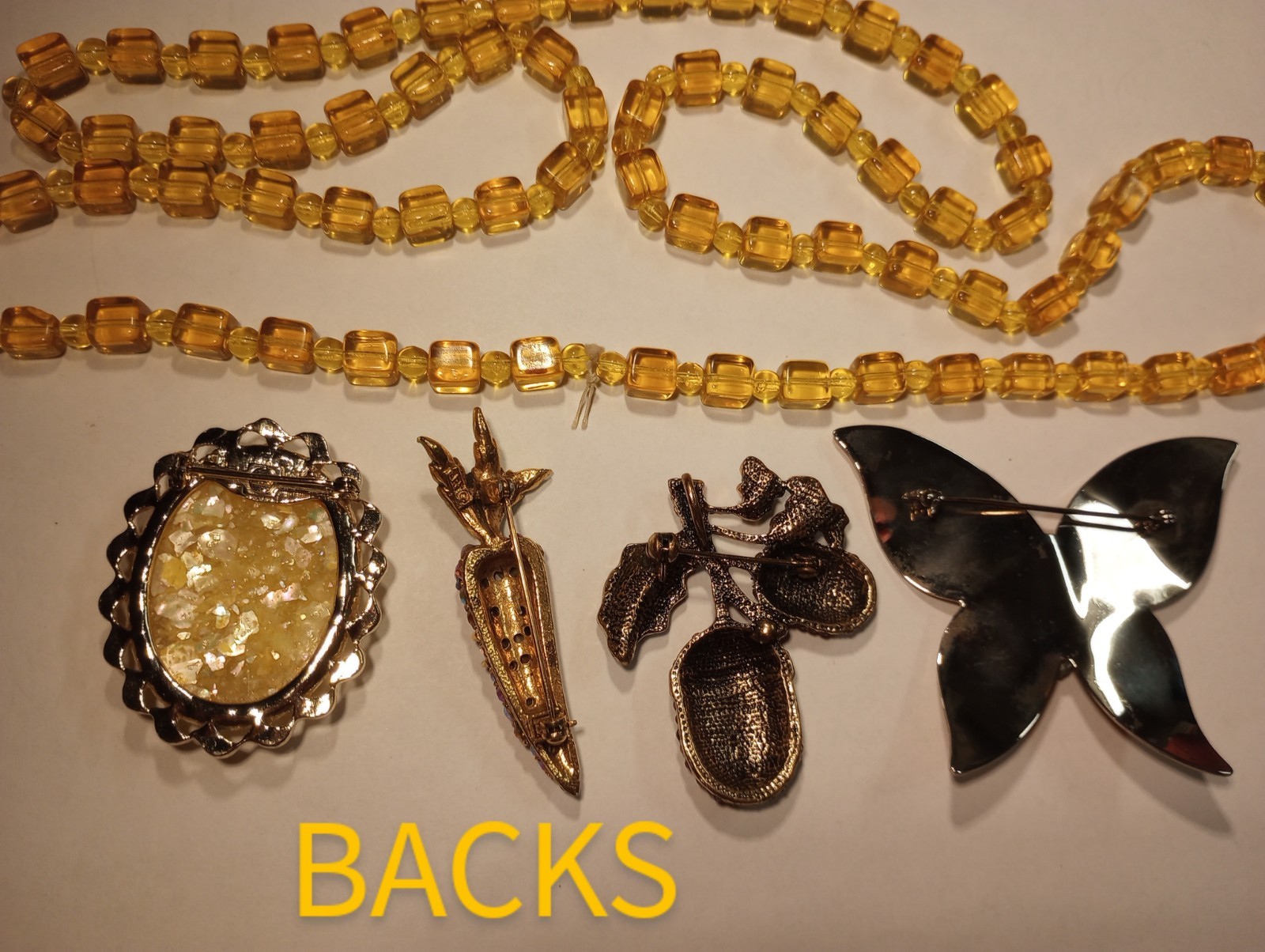Vtg 5pc Lot FALL COLORS 1 Necklace 4 Brooch Enamel Butterfly Confetti ART Carrot