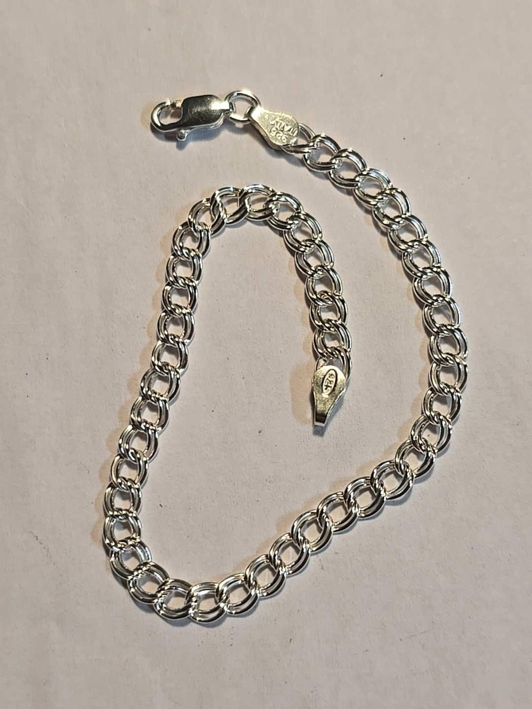 Sterling Silver Double Link Charm Bracelet 7in Long JCM 925 Italy