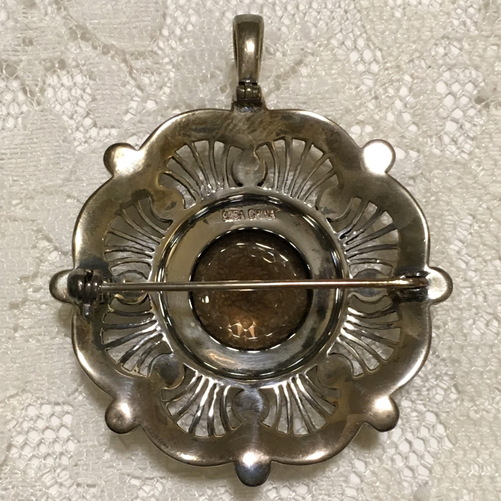 Suspicion QVC Sterling Silver 925 Pendant Brooch Smokey Quartz Art Deco style