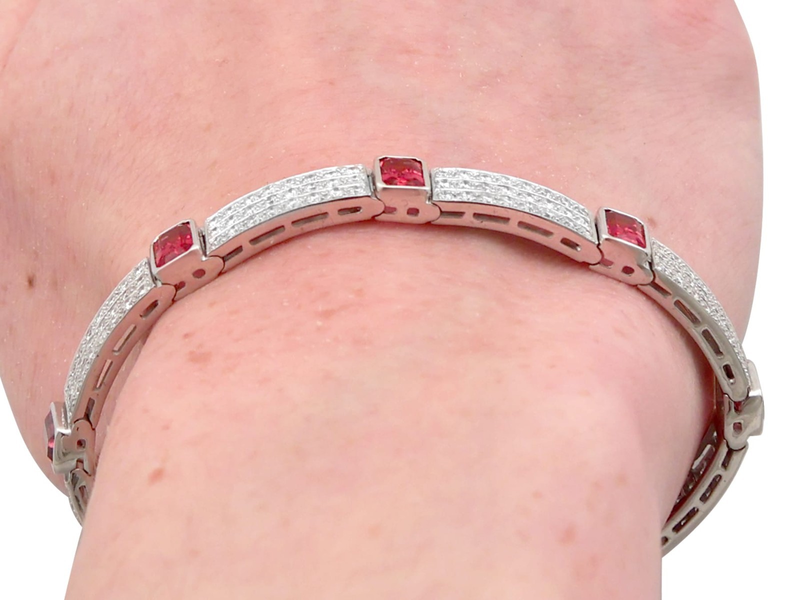 7.80Ct Pink Tourmaline and 6.72Ct Diamond 18k White Gold Bracelet Circa 1990