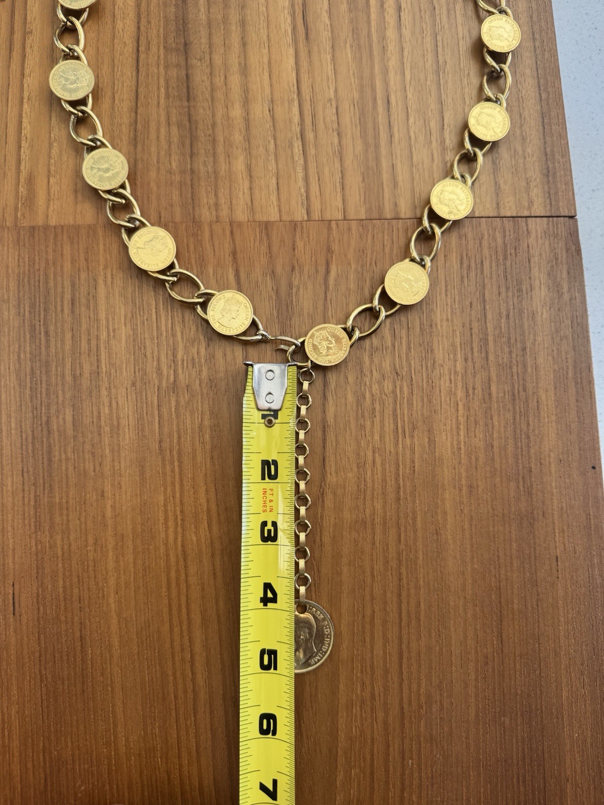 Vintage Gold-Tone Coin Necklace/Belt – Queen Elizabeth II Half Penny Coins-Retro
