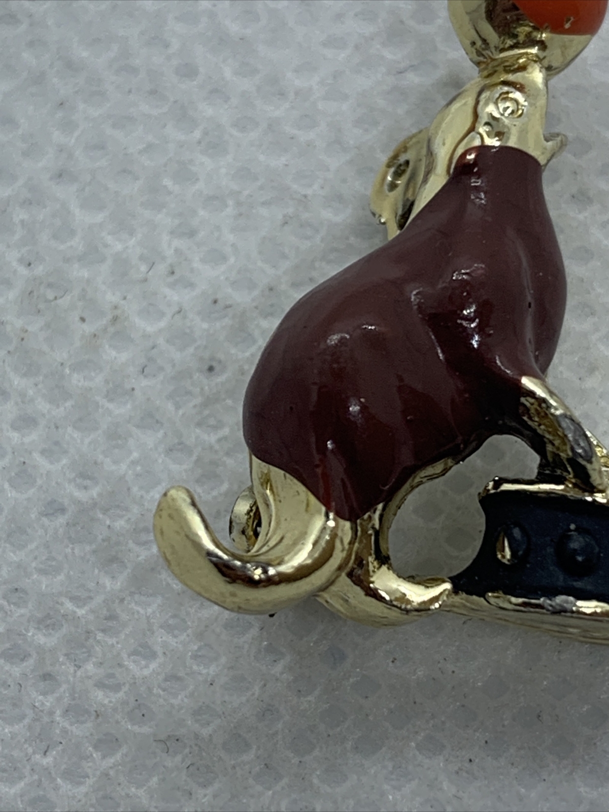 Vintage Mid Century Gold Tone Enamel Circus Seal with Ball Brooch Pin about 1″