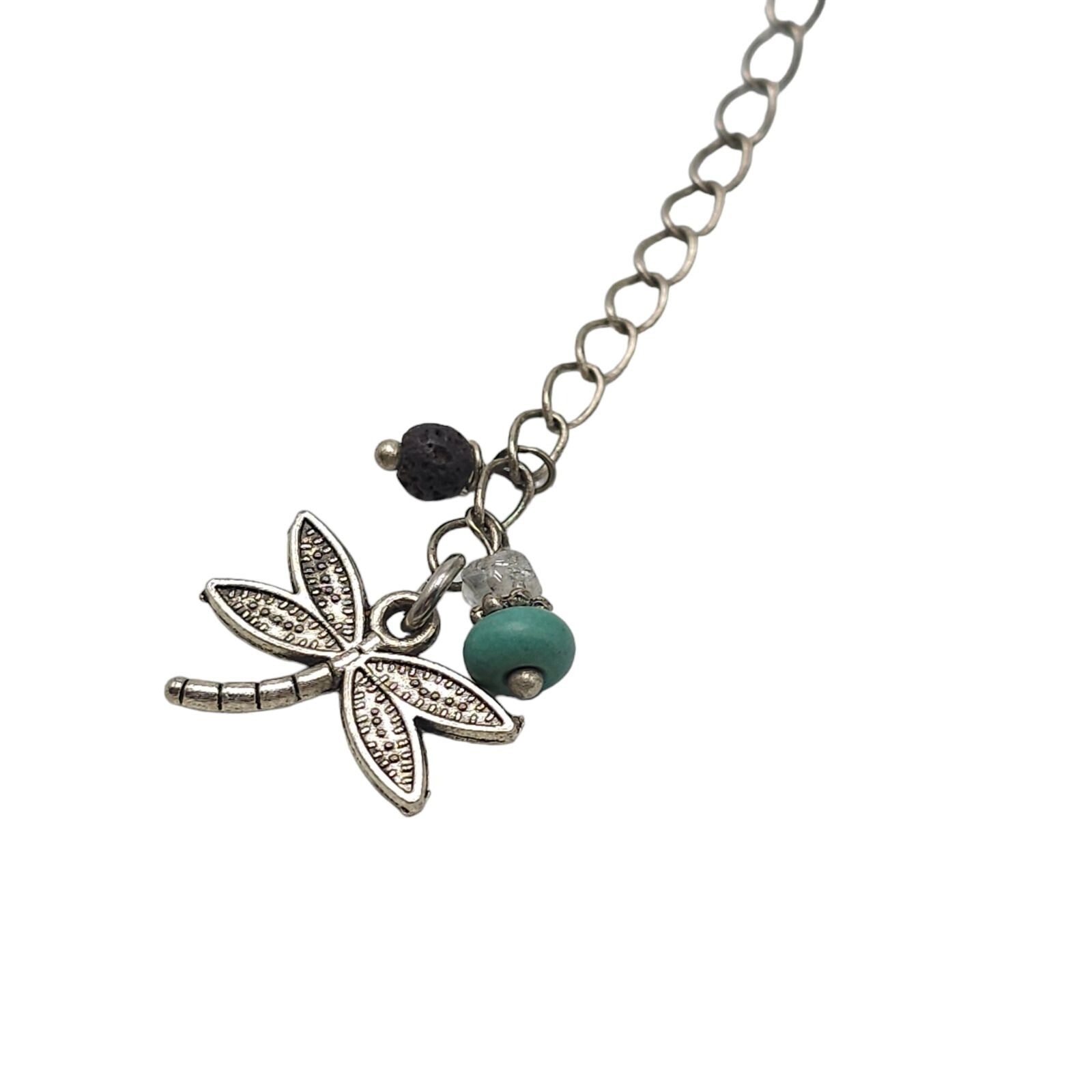 Blue Turquoise Beads Dreamcatcher Dragonfly Charm Station Link Bracelet Vintage