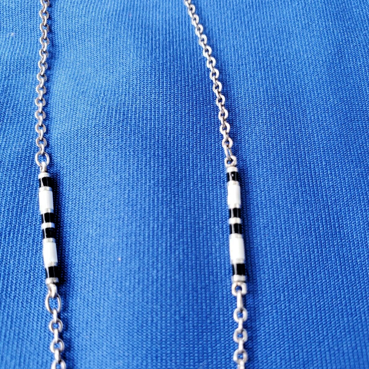 ORIGINAL Deco Guilloche Enamel STERLING SILVER 925 Necklace Antique Chain 24″ IN