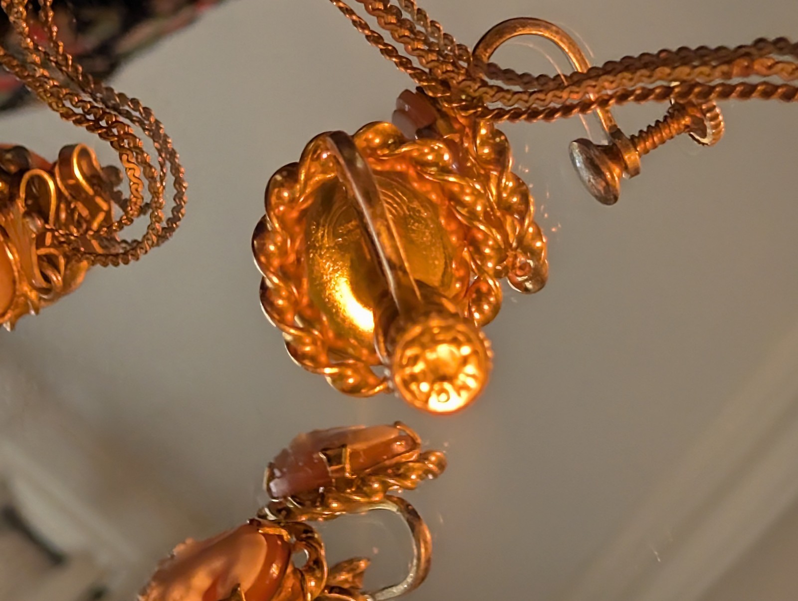 Vintage Rainbow Gold Filled Cameo Set – Sterling Earrings & Pendant – 16” Chain