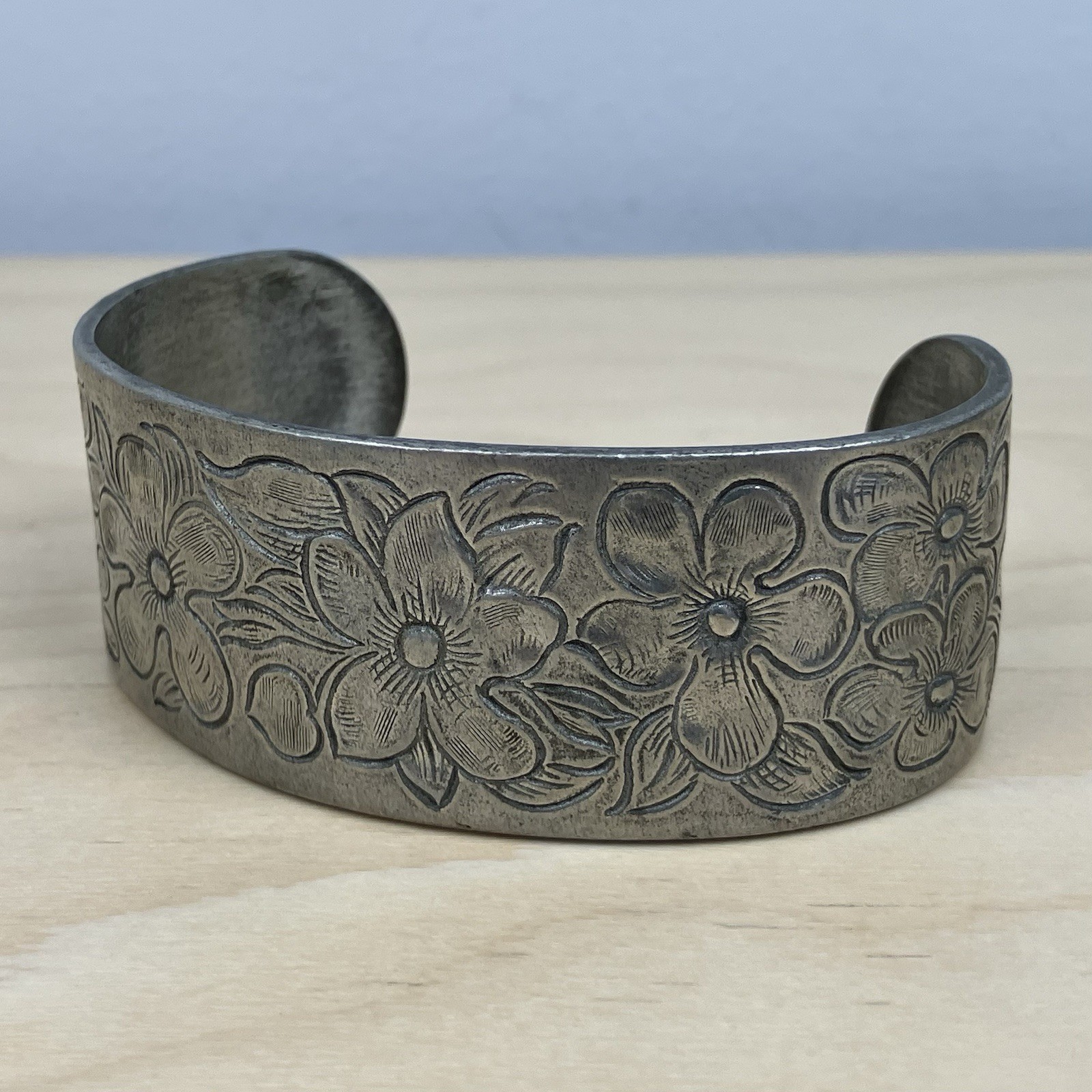 Salisbury Pewter Etched Cuff Bracelet Flowers February