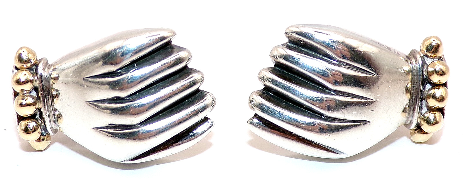 DLM DIAN MALOUF 14K YELLOW GOLD & Sterling Silver HAND Hands CLIP ON EARRINGS