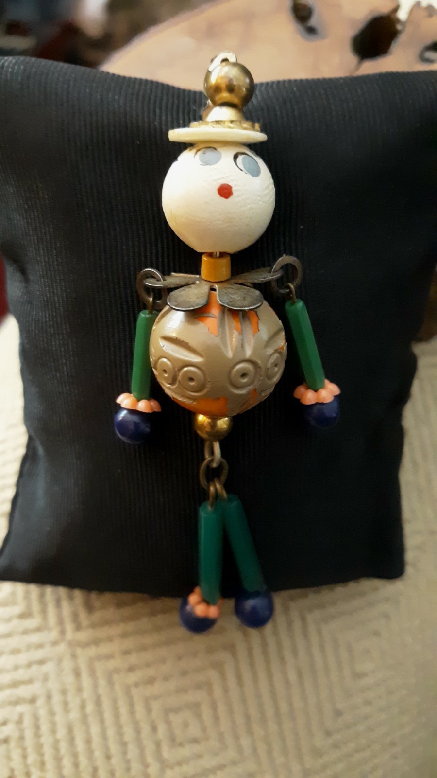 Antique Articulating Beaded Doll Puppet Person Figure Glass Brooch Ornament