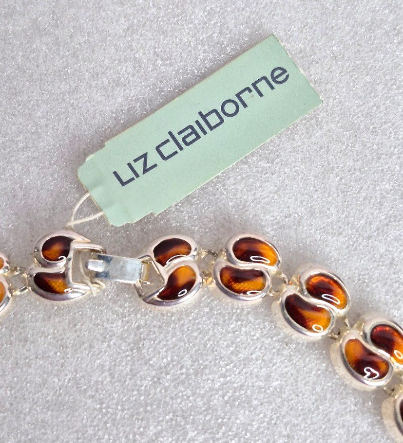 VTG 3pc Necklace, Bracelet & Earrings Liz Claiborne Faux Amber Resin Japan New