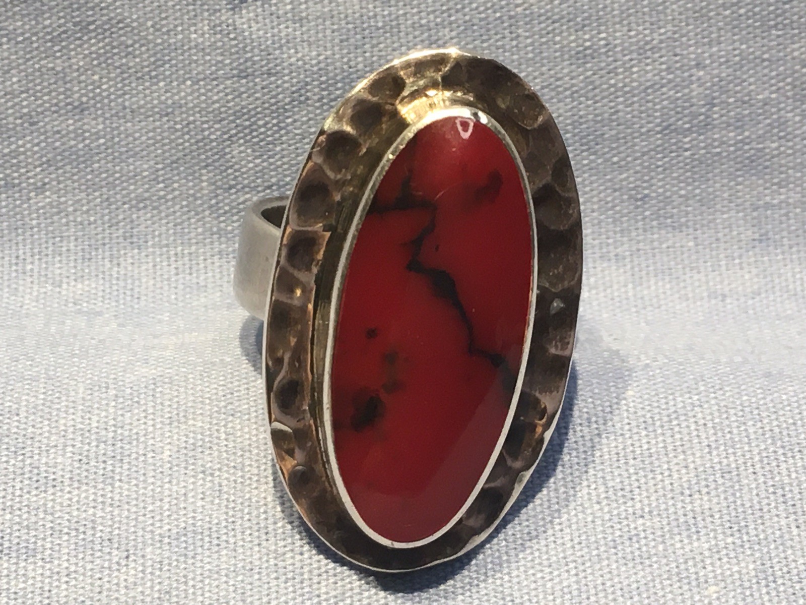 Vintage Sterling 925 Red Jasper Mexico ATI Size 7