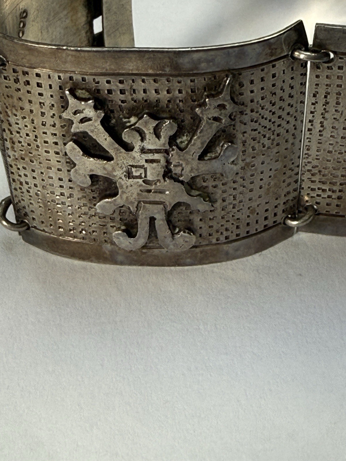Vintage Silver Peru Panel Bracelet Ethnic Wide Heavy 900 64gram