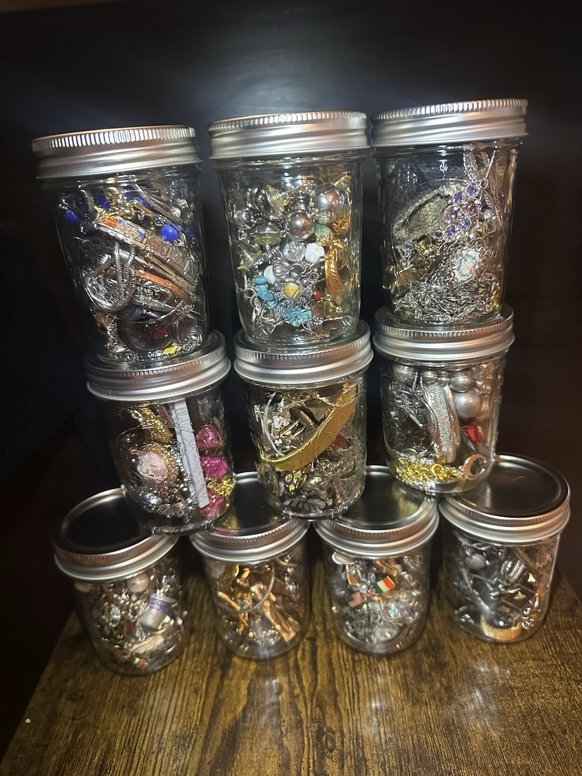 Mystery Jewelry Jar Lot Vintage/Modern Estate Mix Unsearched Gold/Silver Tone