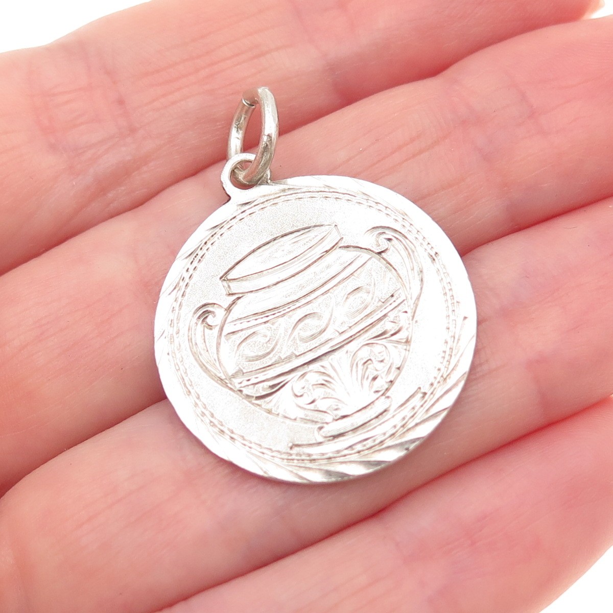 925 Sterling Silver Antique Art Deco Greek Ship & Vase Token Charm Pendant