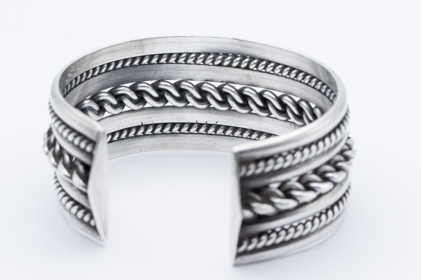 Navajo Sterling Silver Triple Twisted Wire Wide Cuff Bracelet 78.6g Vintage 925