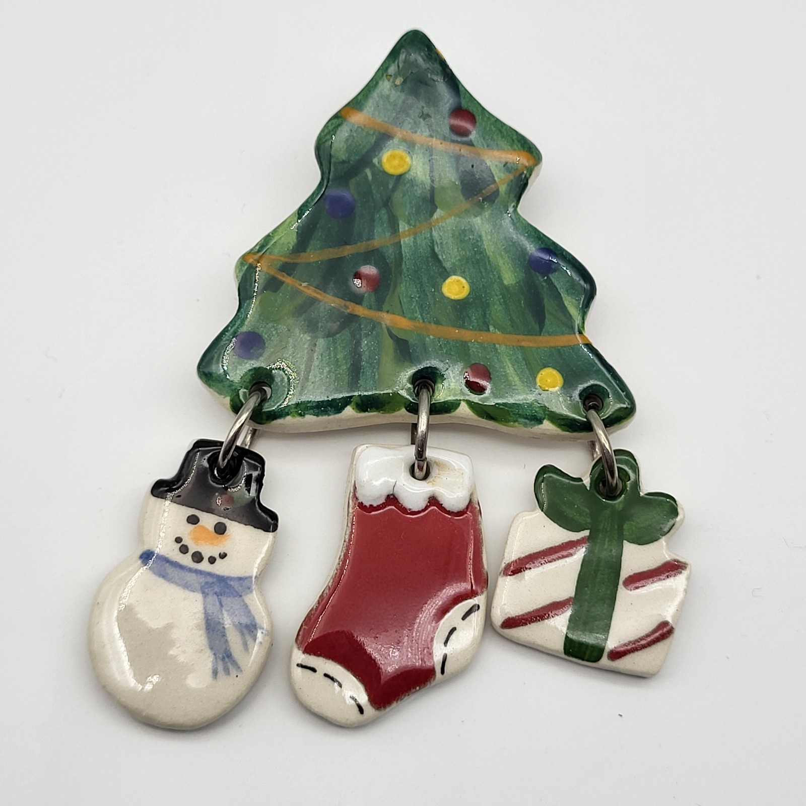 Christmas Brooch Pin Lot Vintage Collection Enamel Ceramic Tree Snowflake