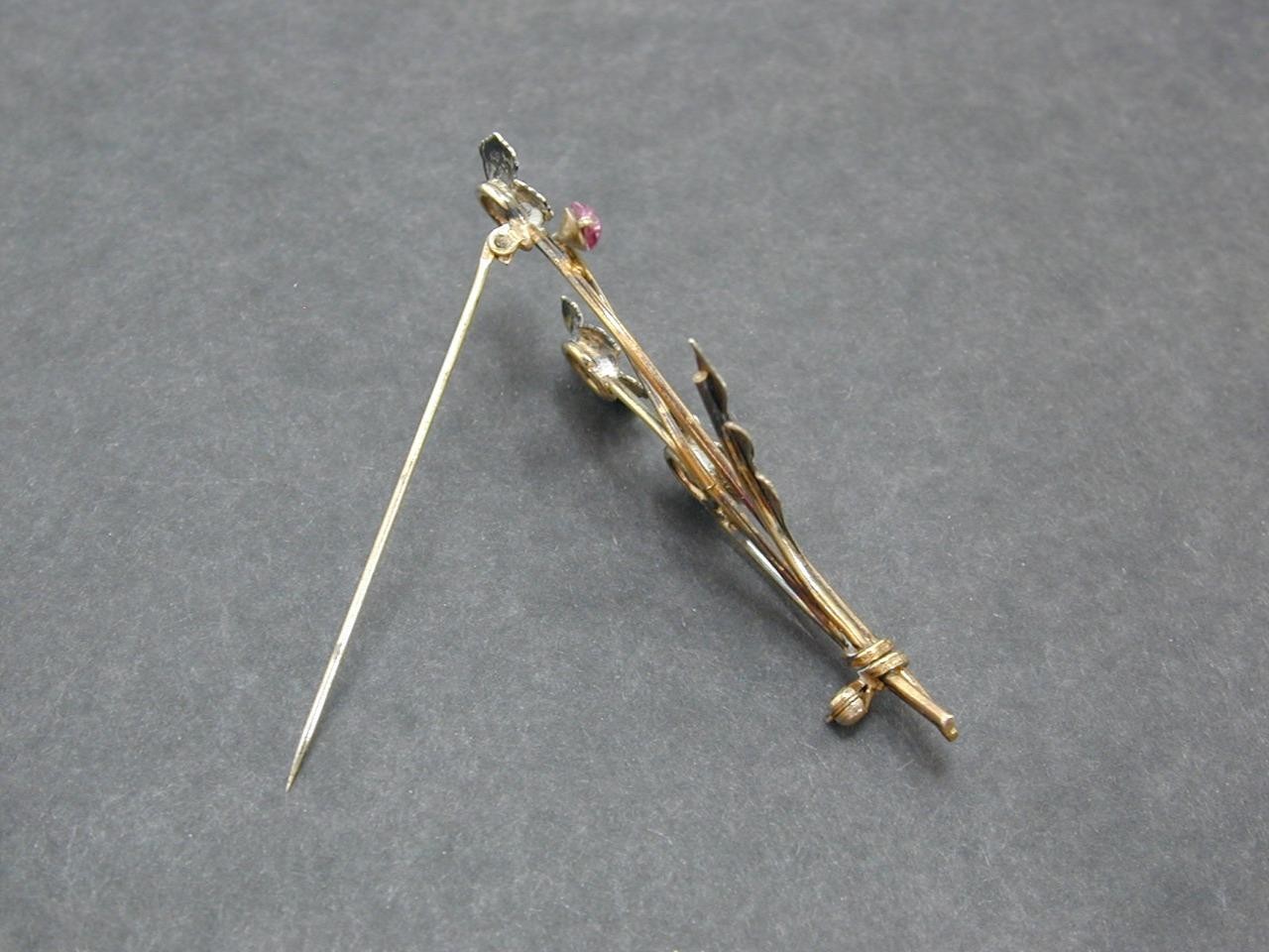 Vintage AMCO 1/20 10K Gold Filled Amethyst? Flower Bouquet Brooch Pin GF Floral