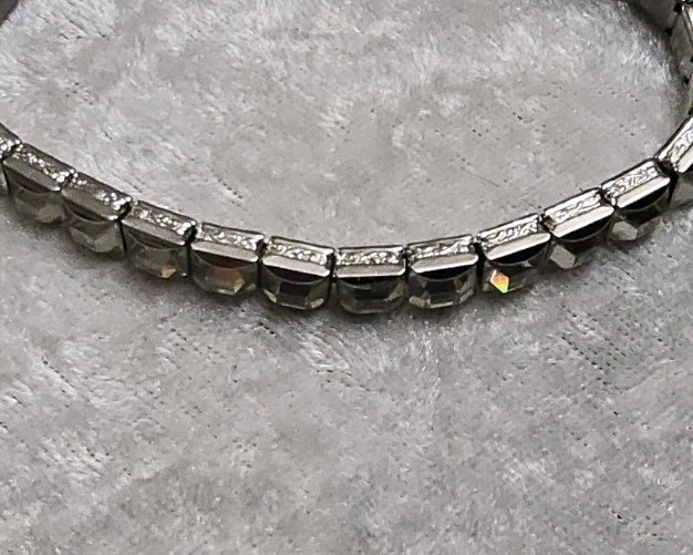 Vintage H&SO Sterling Silver White Glass Paste Rhinestone Tennis Bracelet 7.25In