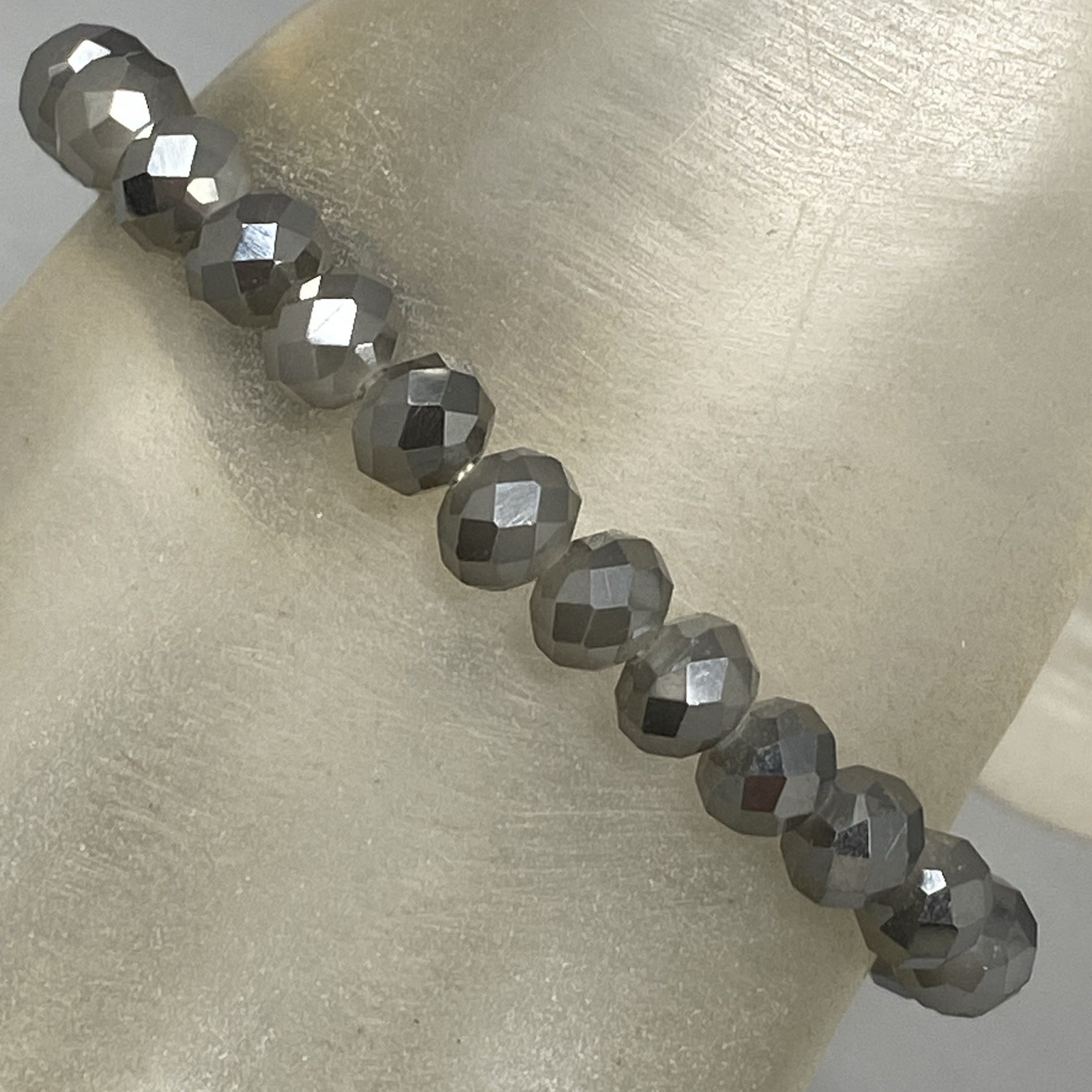 Black Druzy Stone Bracelet Gray Metallic Iridescent Fire Polish Faceted Stretch