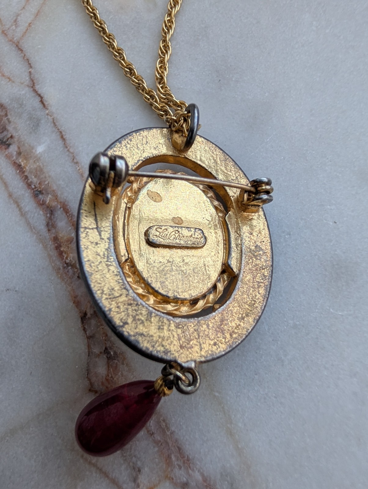 Vintage Lui Chantant Victorian Revival Convertible Brooch Pendant Necklace