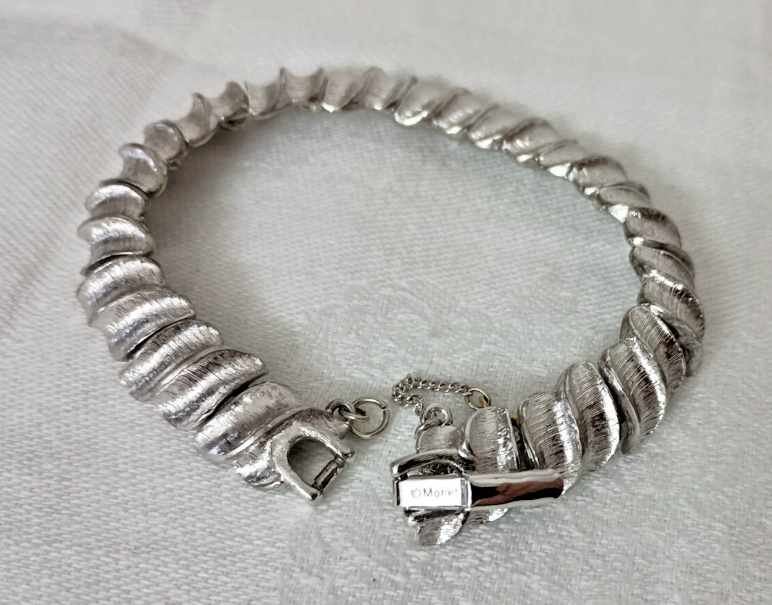 Vintage MONET Silver Tone Textured Articulated Bracelet