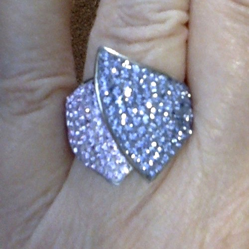 Vintage JCM Pave set Rhinestone Ring Pink Purple White Brass size 8