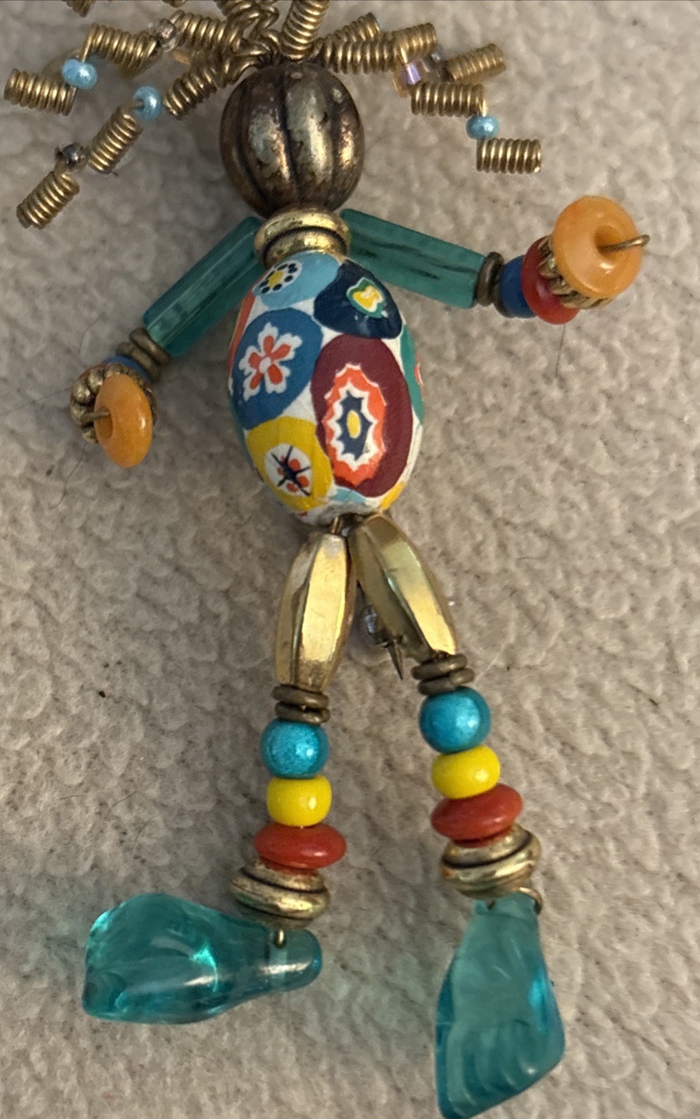 Retro Funky Hair Beaded Boho Person Stick Pin Multicolor 1990’s