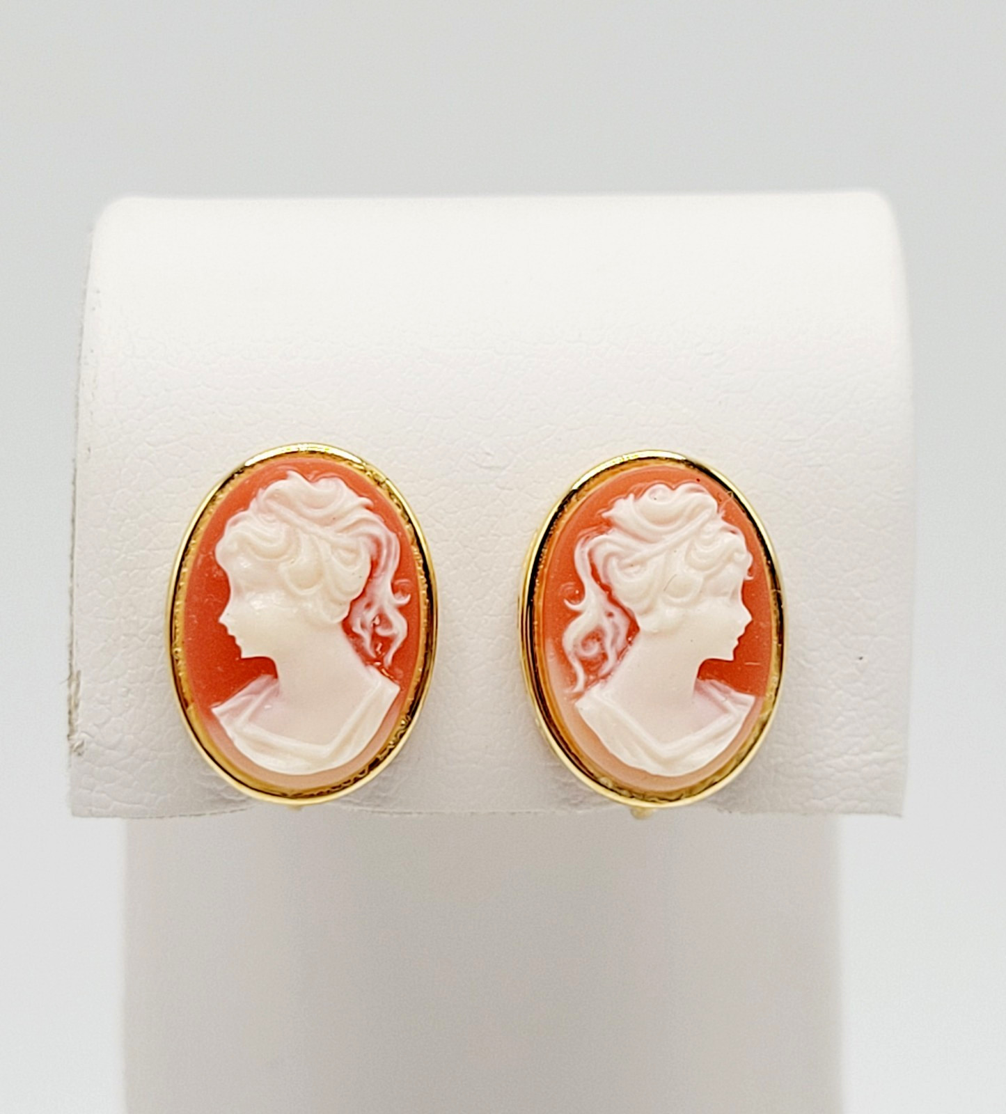 Cameo Set Resin Backed Gold Tone Open Works Frame Salmon Coral Color Revival