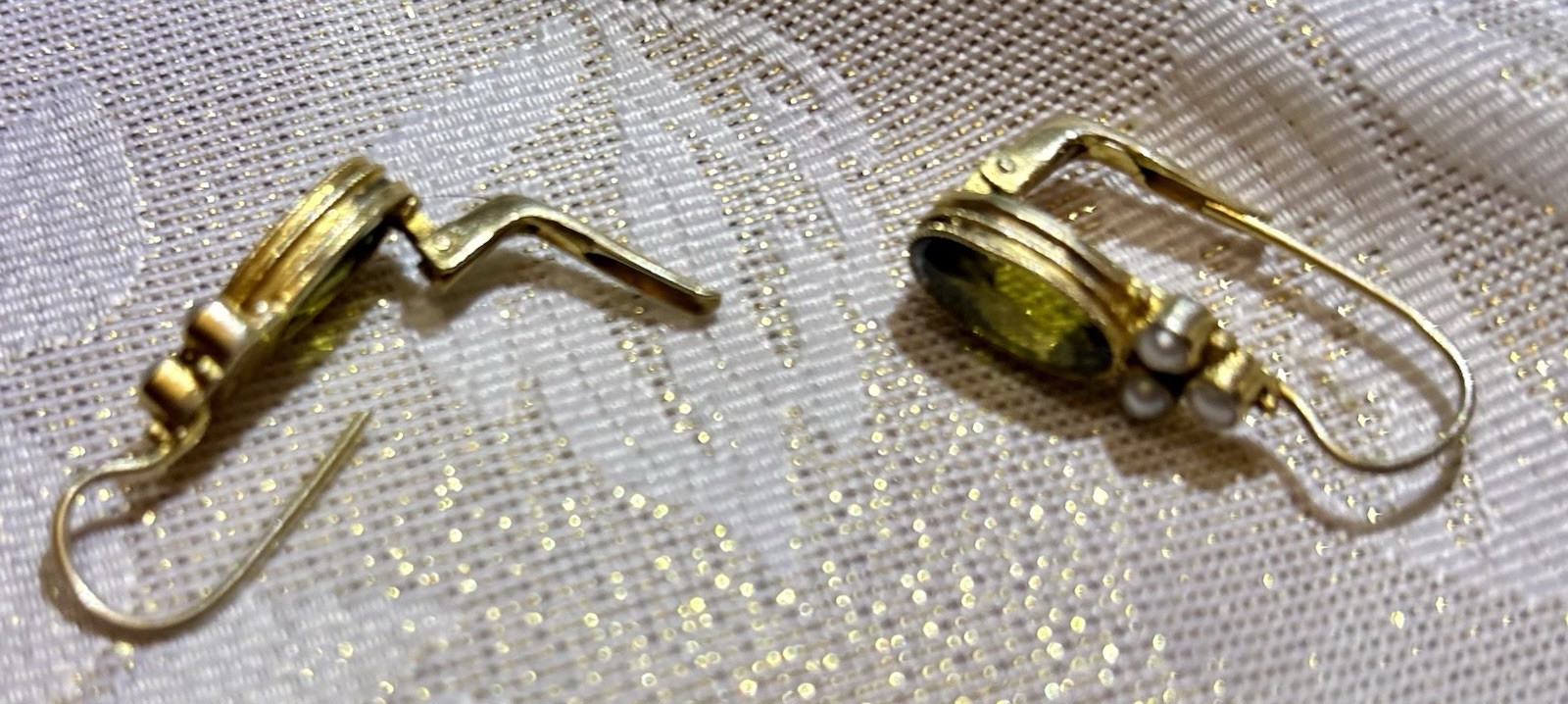 VTG Gold Vermeil over 925 Silver Peridot & Natural Pearl Drop Earrings