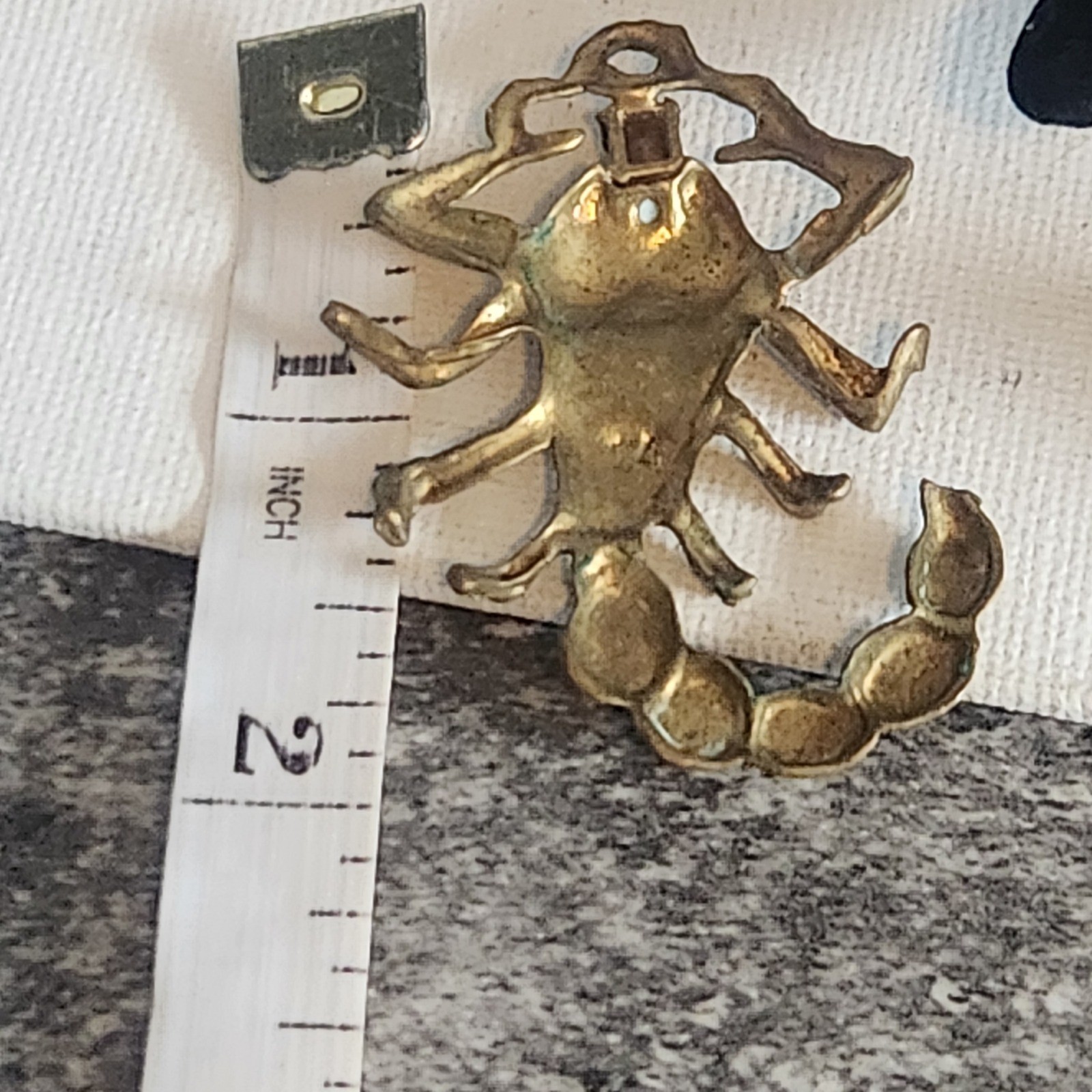 Vintage Gold bronze Tone Scorpion Pendant Red Rhinestone Eye Desert Zodiac