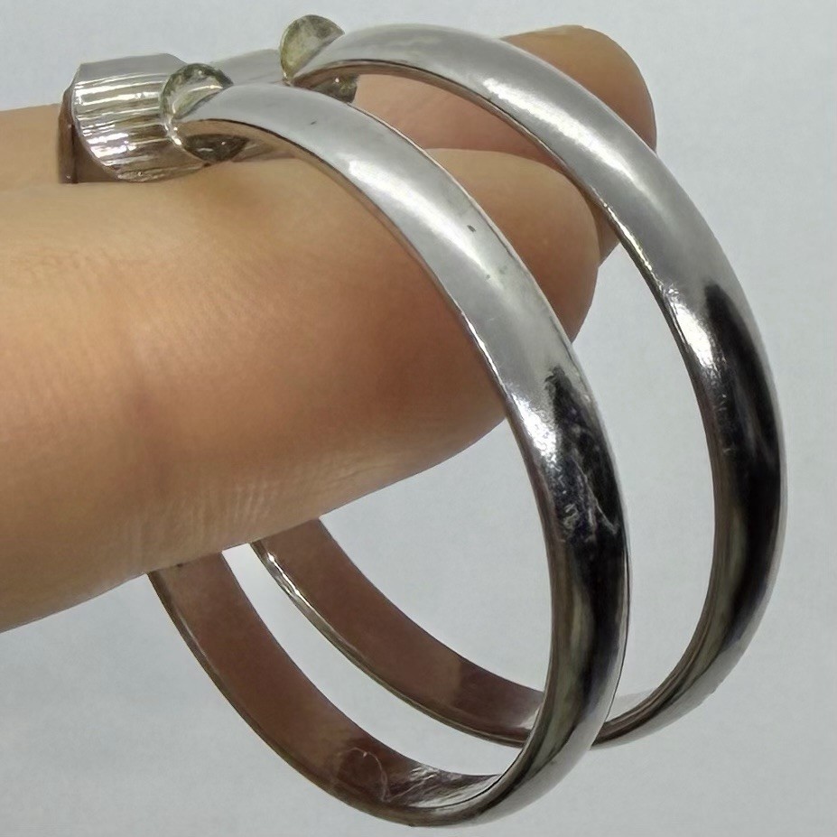 Vtg Large Classic Silvertone Hoop Earrings Clip Full Round Flat Drop Dangle Bold