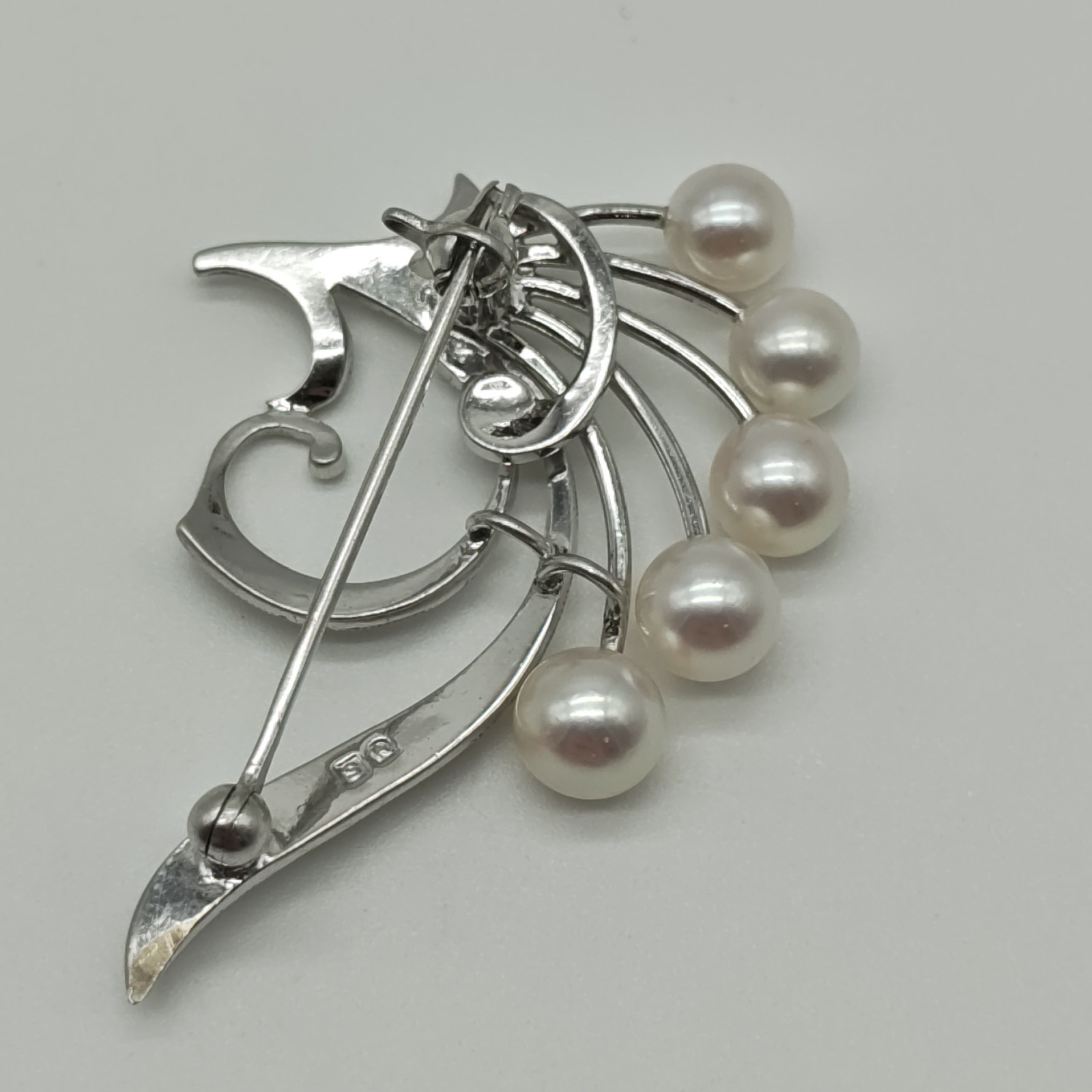Vintage Mikimoto 5 Akoya Pearl Sterling Silver 925 Floral Design Small Brooch