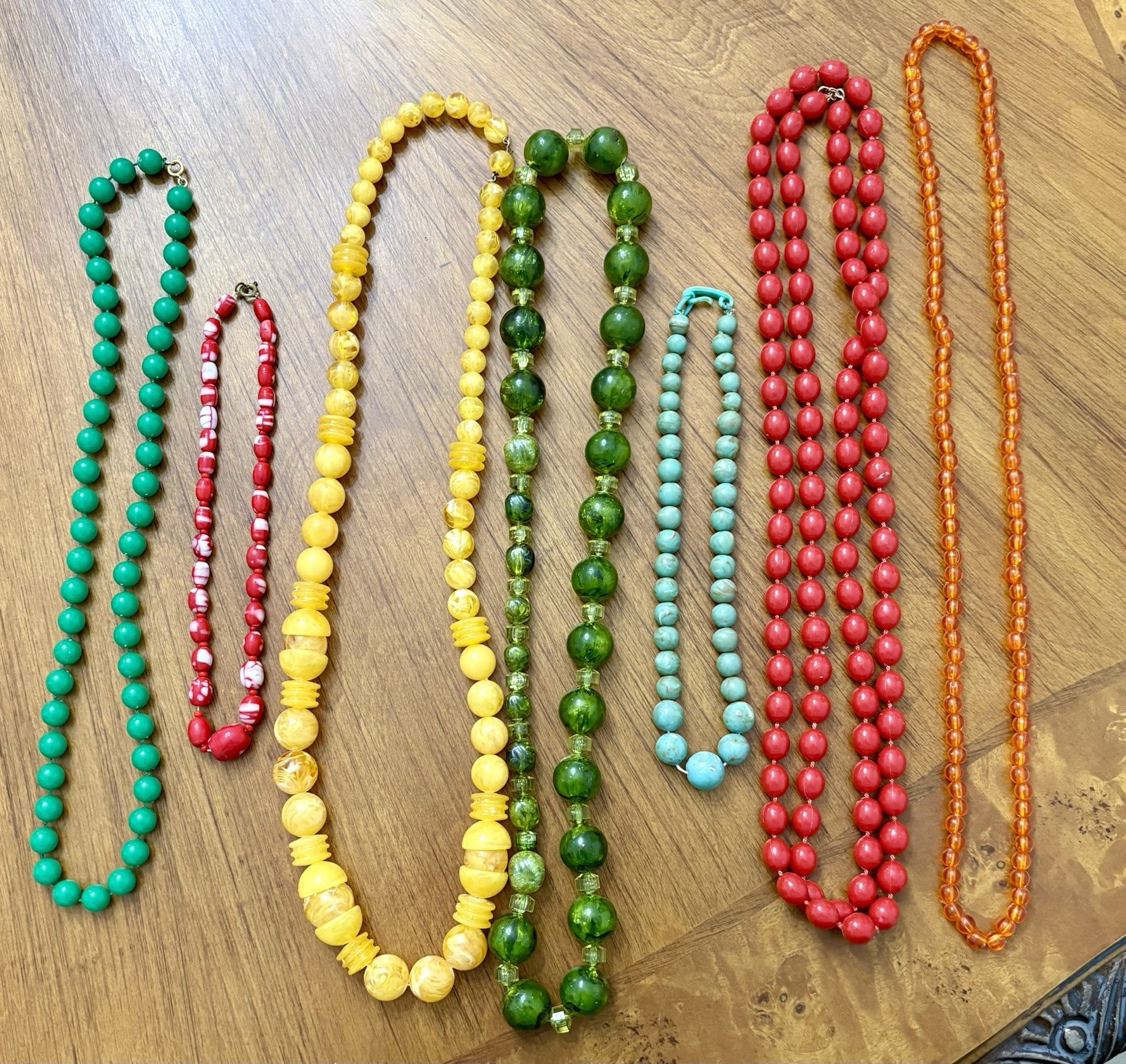 Vintage 1930 – 1960 Plastic Single Strand Beaded Necklace Lot MCM Art Deco
