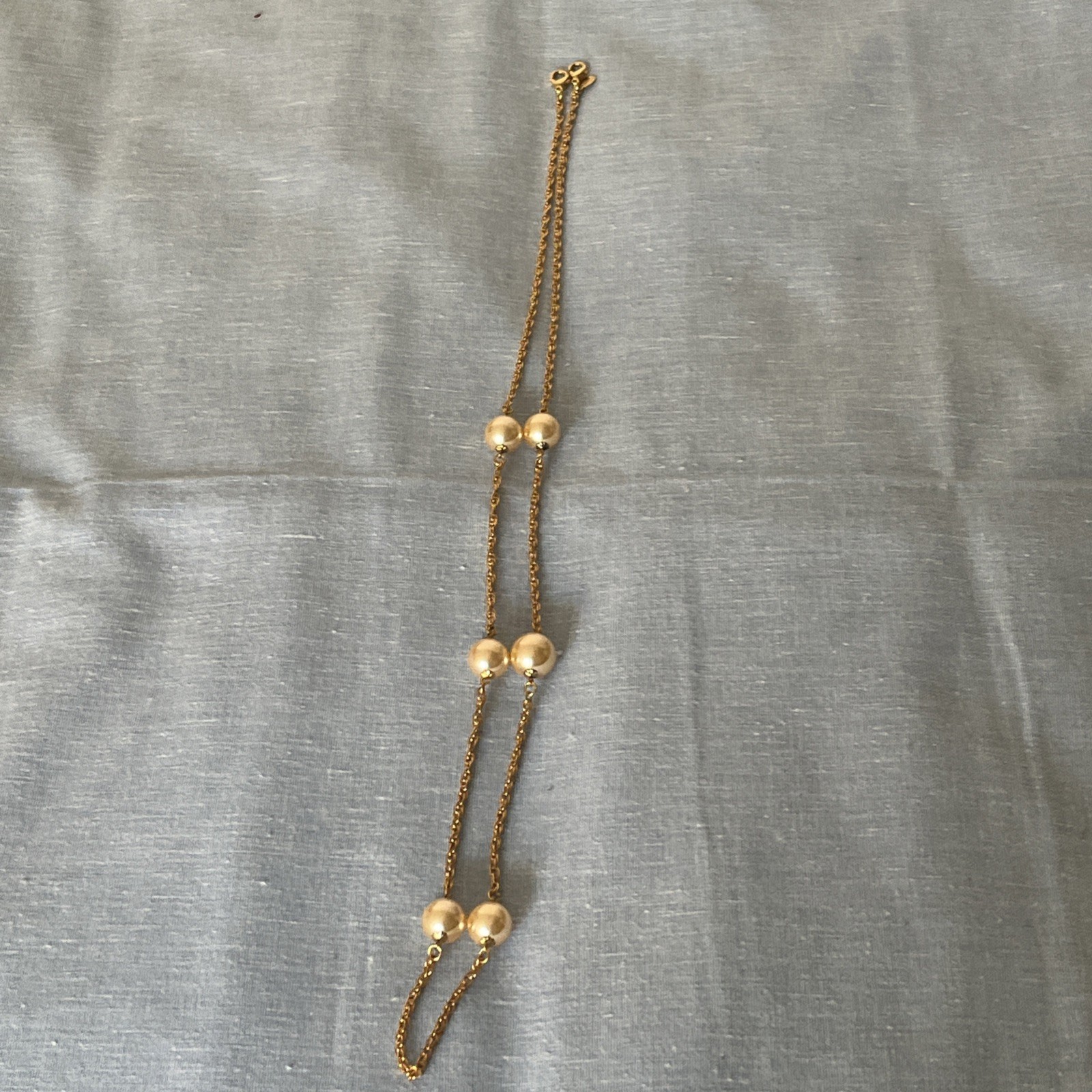 Vintage Gold Tone with Faux Pearls Station Necklace Signed KJL 80s